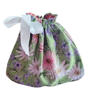 Hand Crafted Colorful Wildflowers Floral Reusable Fabric Gift Bag Drawstring